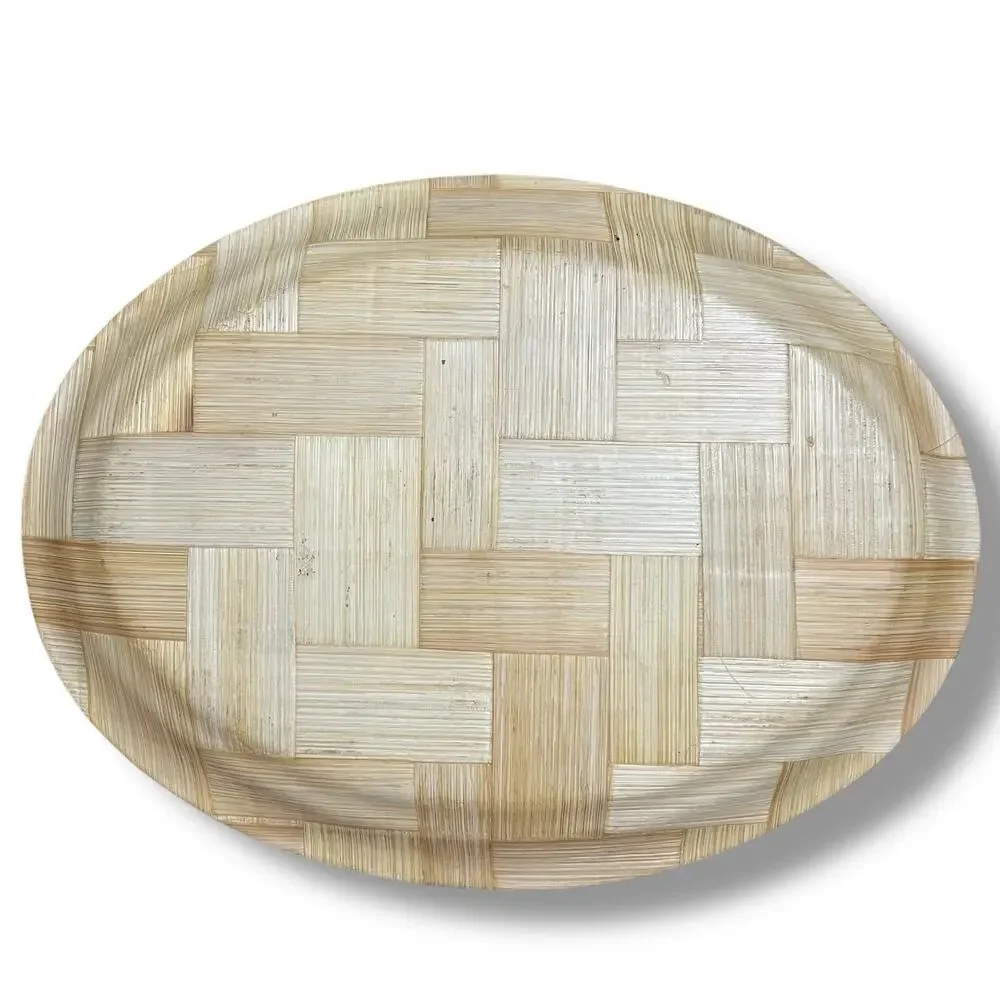 Vintage Bamboo Serving Tray Oval Texas Coast Padre Island Corpus Christi